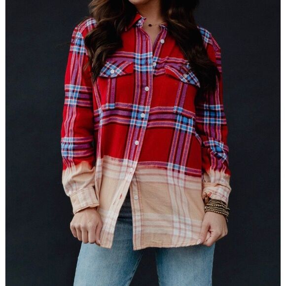 Panache Tops - Panache women’s Ombré multicolored plaid flannel medium